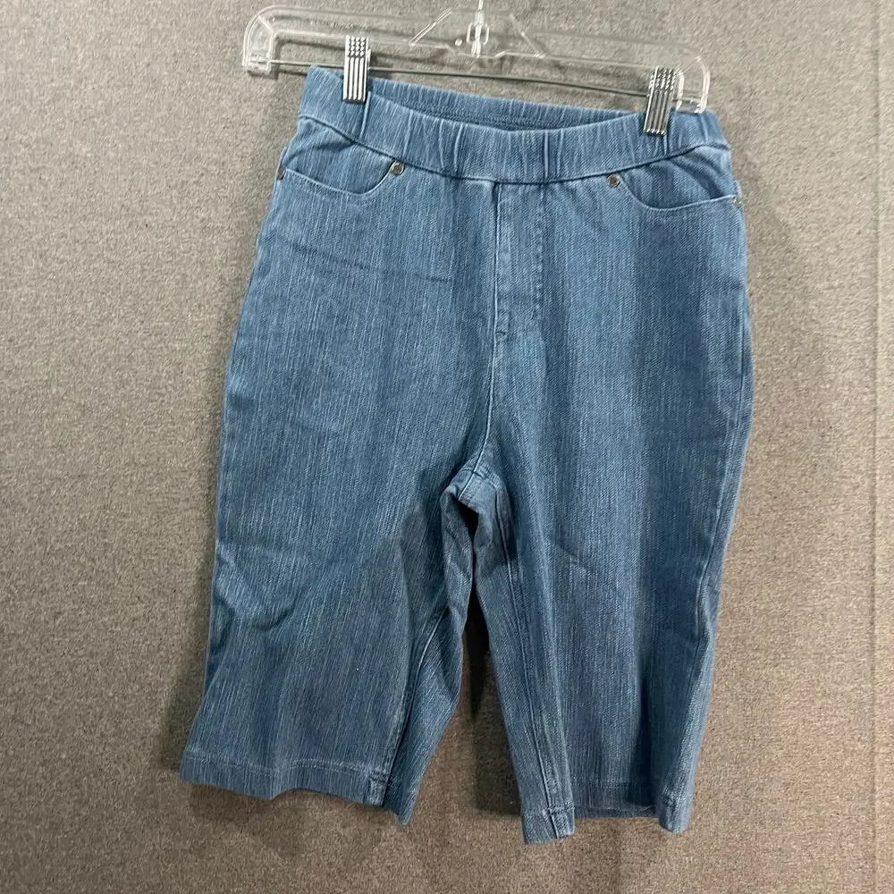 Isaac Mizrahi Live! Knit Denim Pull On Bermuda Shorts Light Indigo, Tall size 2